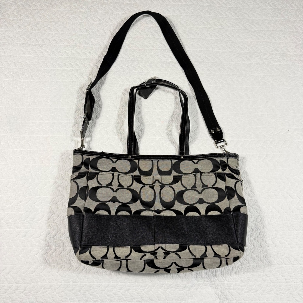 Coach Signature Women‎ Diaper Bag Tote Large Jacquard Monogram Black Grey New